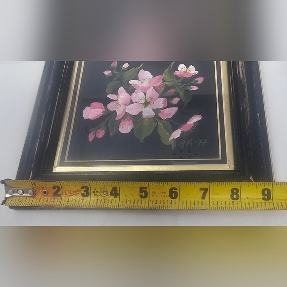 Vintage Oil Painting Still Life Apple Blossom 9” x 9” Framed Distressed 1977 - Picture 9 of 11